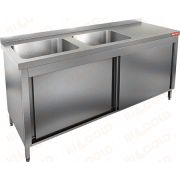  Стол нержавеющий закрытый купе с моечными ваннами    НСЗК2М-16/6БЛ