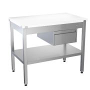 Стол с полипропиленовой столешницей, 1-й сплошной полкой и 1-м ящиком без борта 1000х600х850 мм