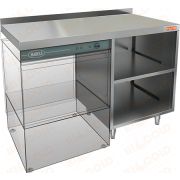 Стол закрытый с трех сторон под посудомоечную машину с полкой, с бортом HICOLD НБМСЗОКП-12/5БЛ